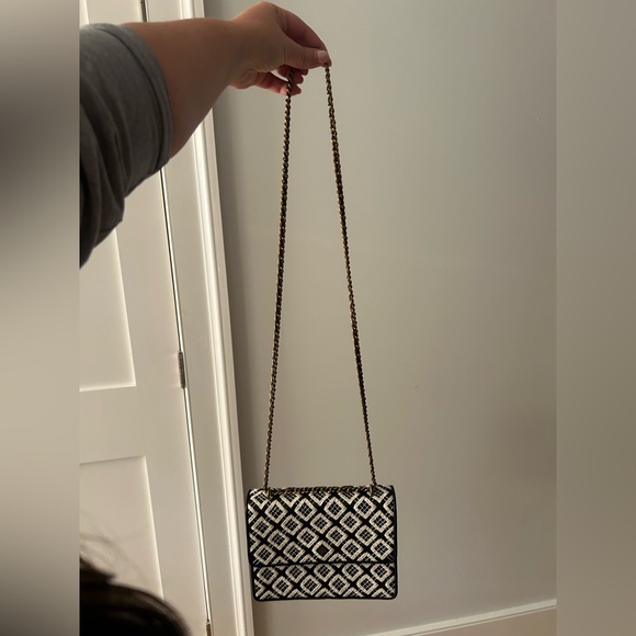 Tory Burch Black and White Leather Geometric Shoulder Bag - Picture 8 of 11